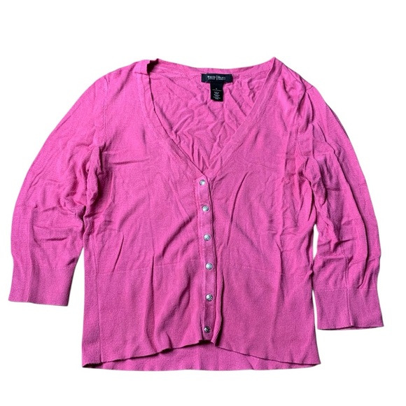 White House Black Market Sweaters - White House Black Market Fuchsia Pink V-Neck Button Cardigan - Size S